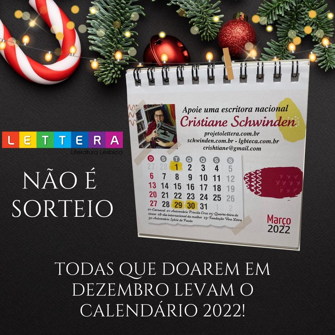 Calendário 2022 para todas que doarem em dezembro